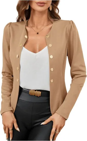 GORGLITTER Women's Button Down Long Sleeve Blazer Work Office Business Blazer Jackets Outerwear