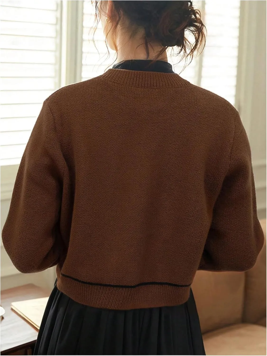 GORGLITTER Women's Elegant Button Up Cardigan Sweaters Casual Cropped Knitted Sweater Chunky Open Front Outerwear