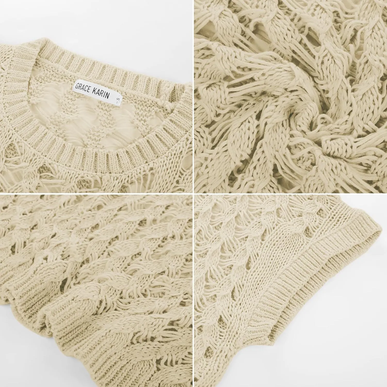 GRACE KARIN Women's 2025 Spring Summer Crochet Tops Scoop Neck Pullover Sweater Short Sleeve Off Shoulder Knit Beach Coverup