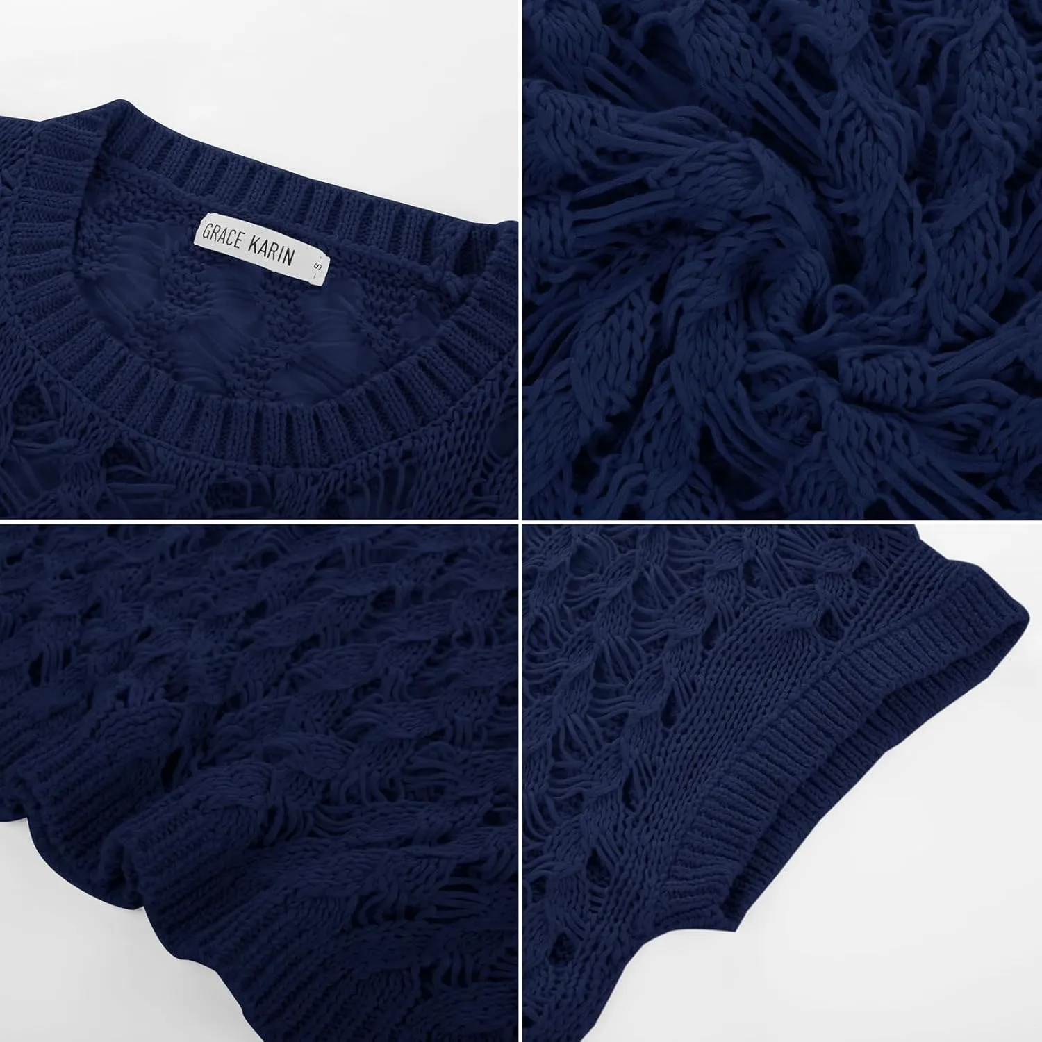 GRACE KARIN Women's 2025 Spring Summer Crochet Tops Scoop Neck Pullover Sweater Short Sleeve Off Shoulder Knit Beach Coverup