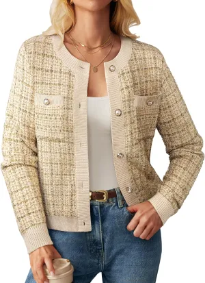 GRACE KARIN Womens Open Front Button Down Long Sleeve Texture Knit Cardigan Sweaters with Pockets