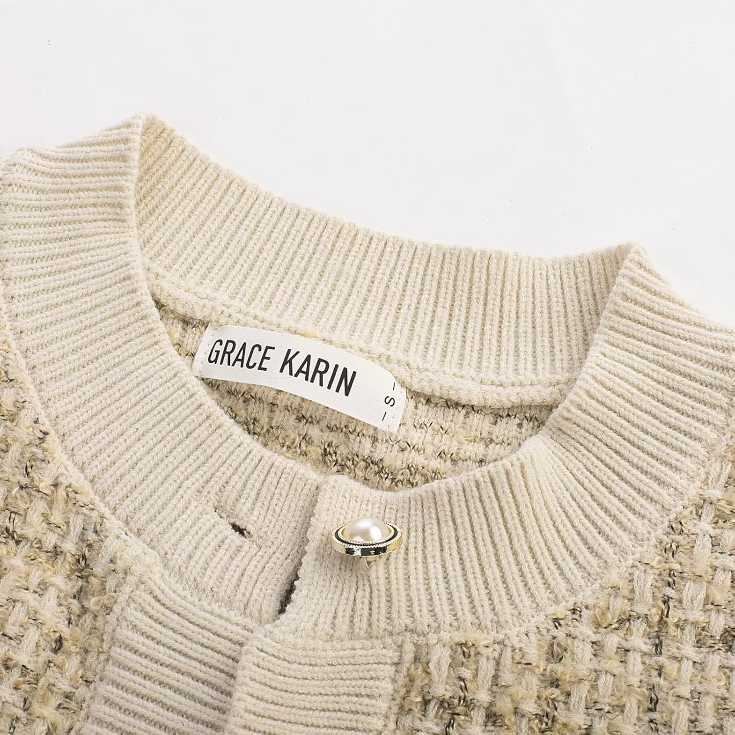 GRACE KARIN Womens Open Front Button Down Long Sleeve Texture Knit Cardigan Sweaters with Pockets
