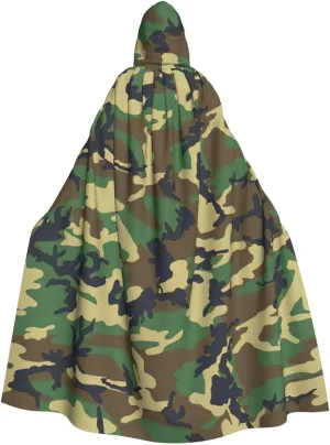 Green Military Camo Print Hooded Cloak Men Women  Versatile Cosplay Cloak Halloween Carnivals Theme Decor
