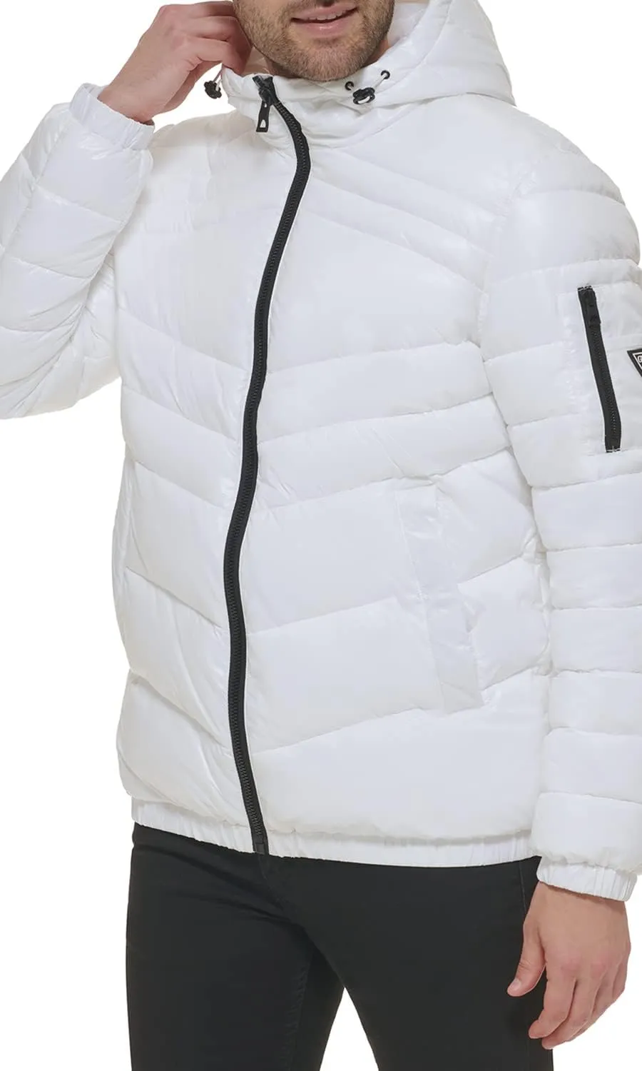 GUESS Men's Mid-Weight Puffer Jacket with Removable Hood