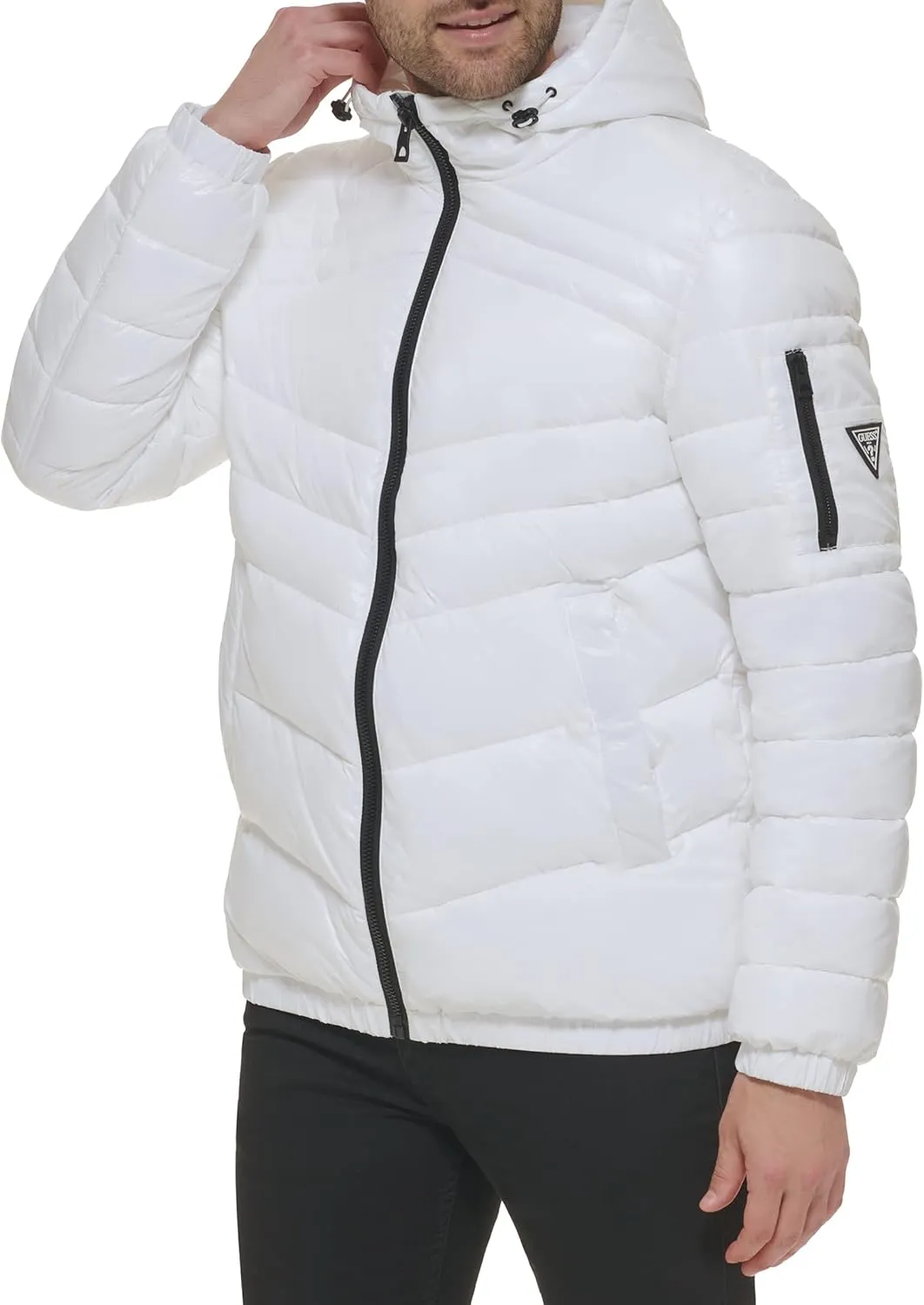 GUESS Men's Mid-Weight Puffer Jacket with Removable Hood