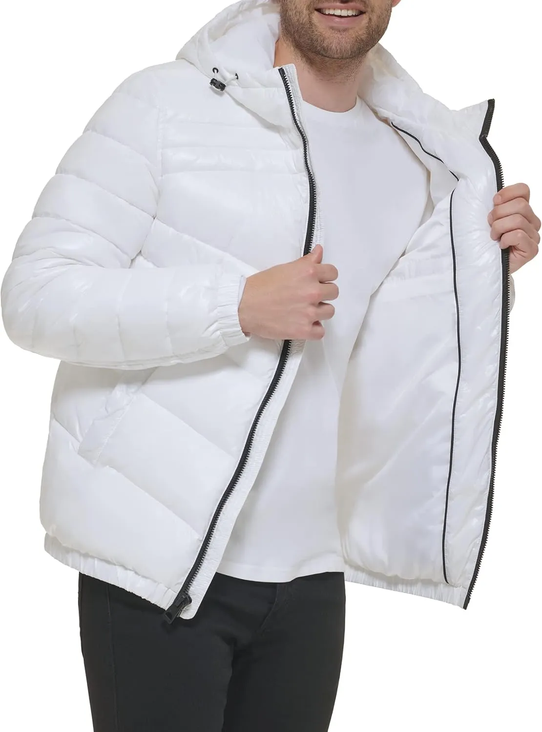 GUESS Men's Mid-Weight Puffer Jacket with Removable Hood