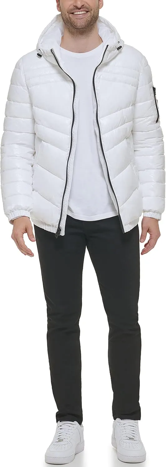 GUESS Men's Mid-Weight Puffer Jacket with Removable Hood