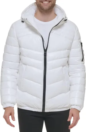 GUESS Men's Mid-Weight Puffer Jacket with Removable Hood