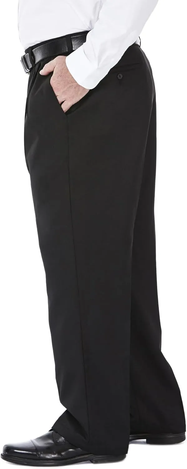 Haggar Men's Cool 18 Classic Fit Flat Front and Pleat Front Hidden Expandable Waistband Pant Big and Tall Sizes