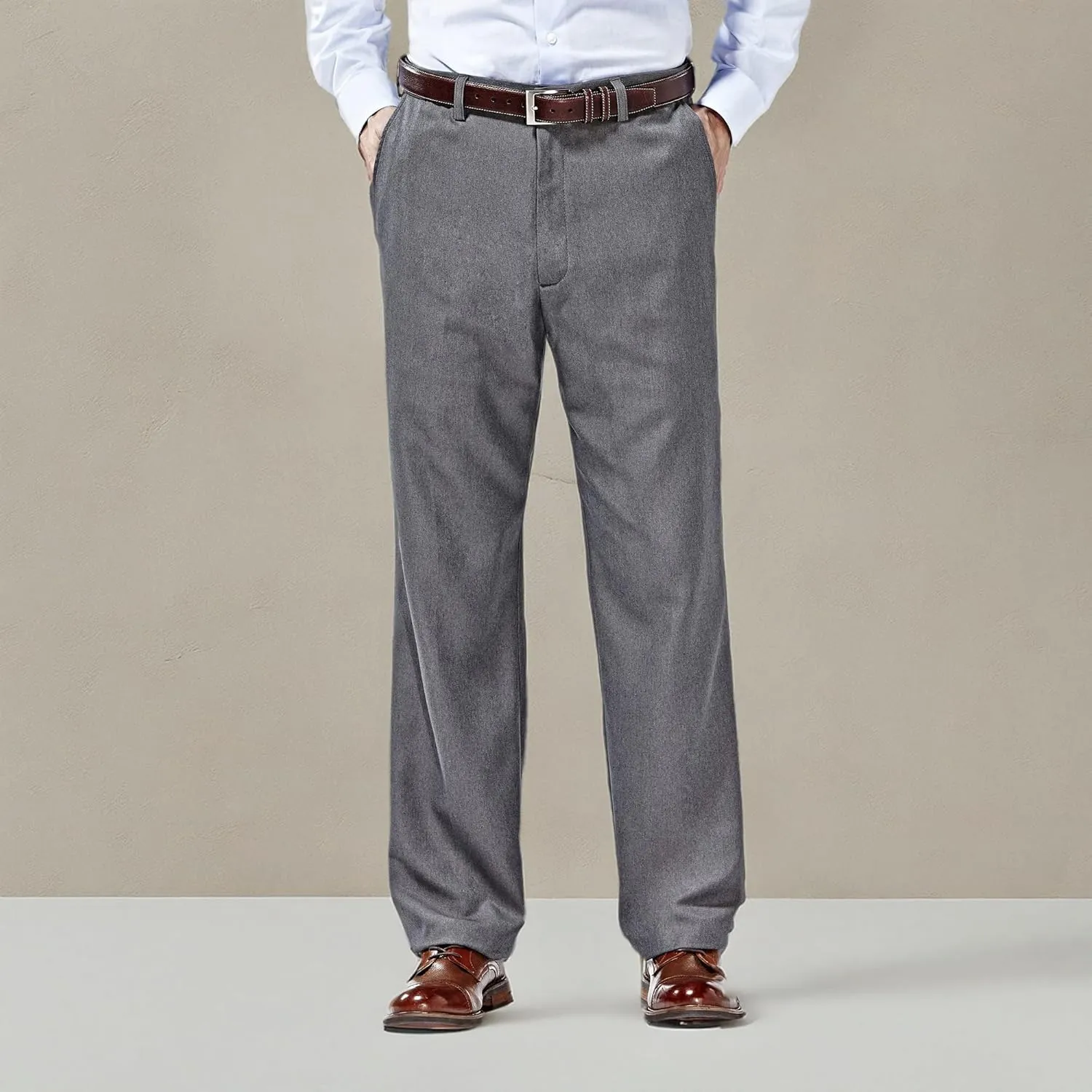 Haggar Men's Cool 18 Classic Fit Flat Front Hidden Expandable Waistband Casual Pant