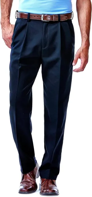 Haggar Men's Cool 18 Hidden Expandable Waist Pleat Front Pant-Regular and Big & Tall Sizes