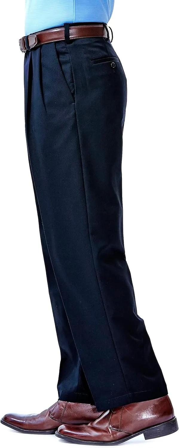 Haggar Men's Cool 18 Hidden Expandable Waist Pleat Front Pant-Regular and Big & Tall Sizes