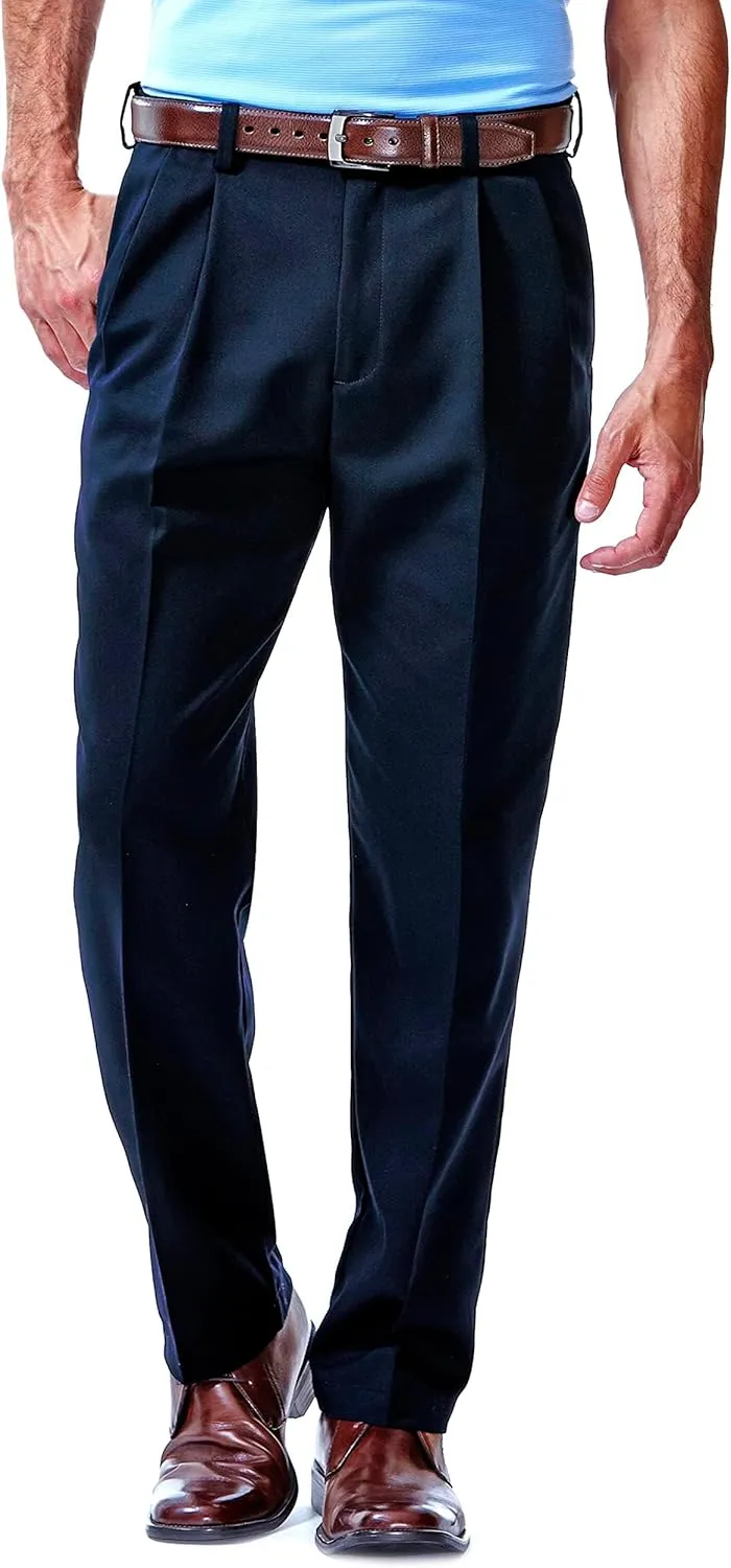 Haggar Men's Cool 18 Hidden Expandable Waist Pleat Front Pant-Regular and Big & Tall Sizes