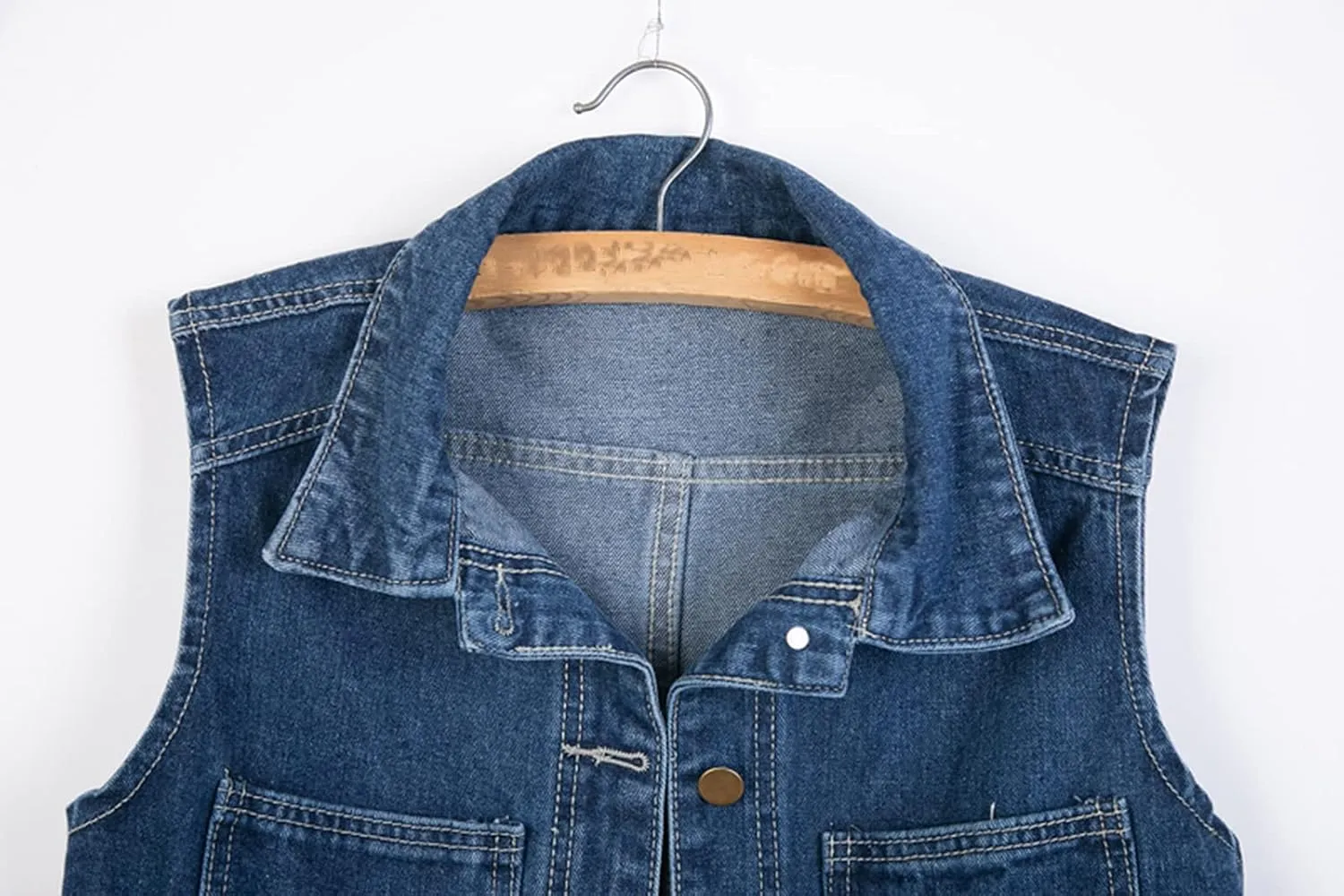 HALITOSS Women Button Down Mid Long Denim Jean Vest Waistcoat Sleeveless Jacket