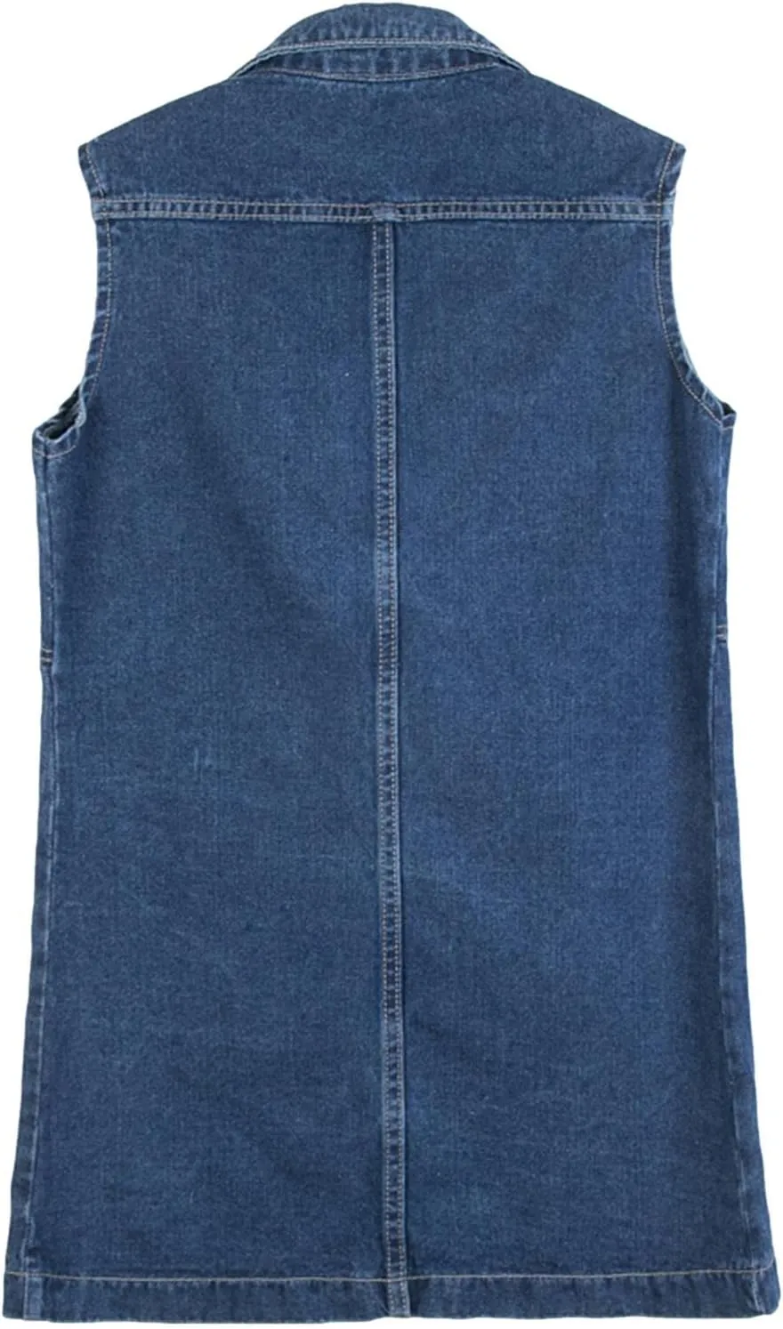 HALITOSS Women Button Down Mid Long Denim Jean Vest Waistcoat Sleeveless Jacket