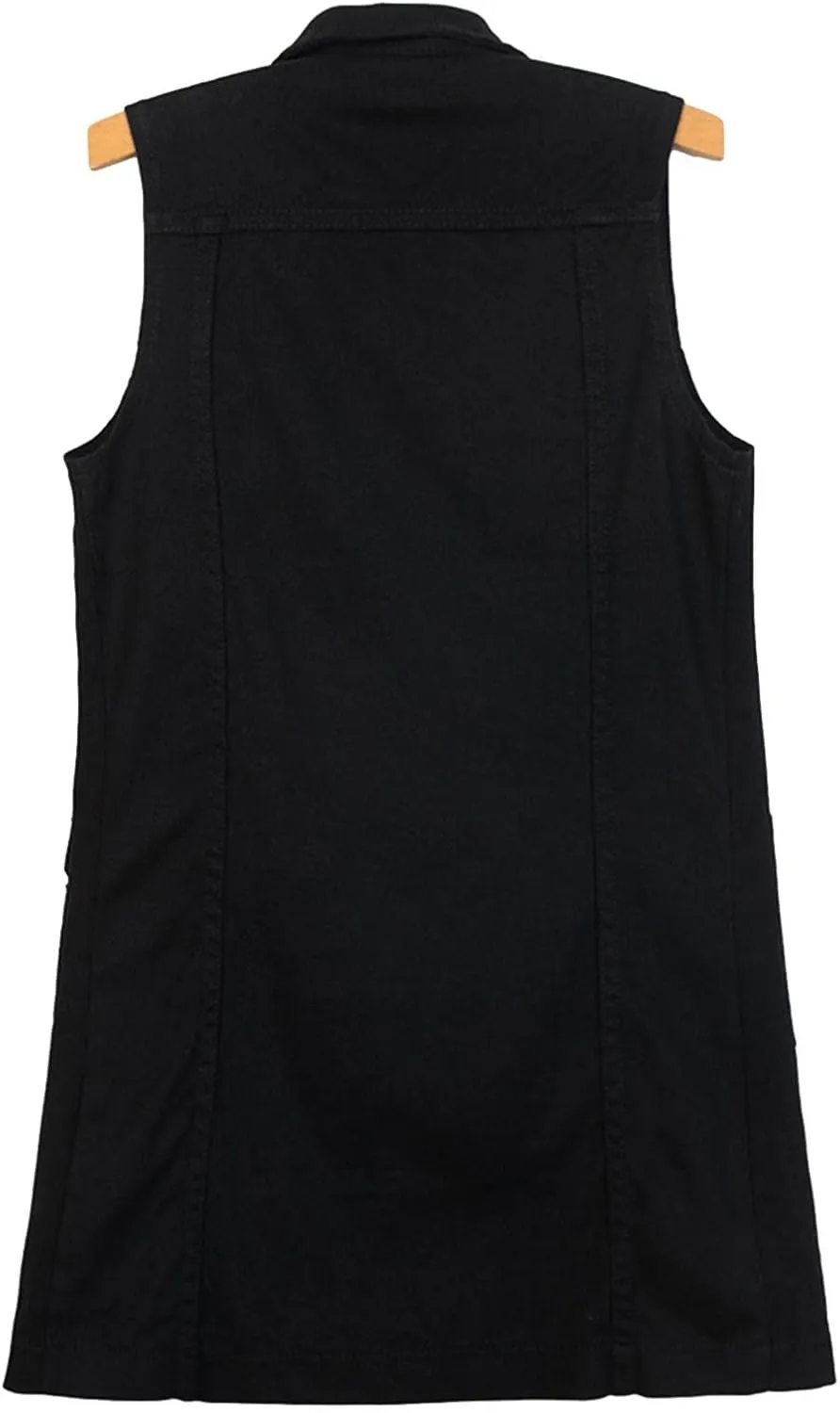 HALITOSS Women Button Down Mid Long Denim Jean Vest Waistcoat Sleeveless Jacket