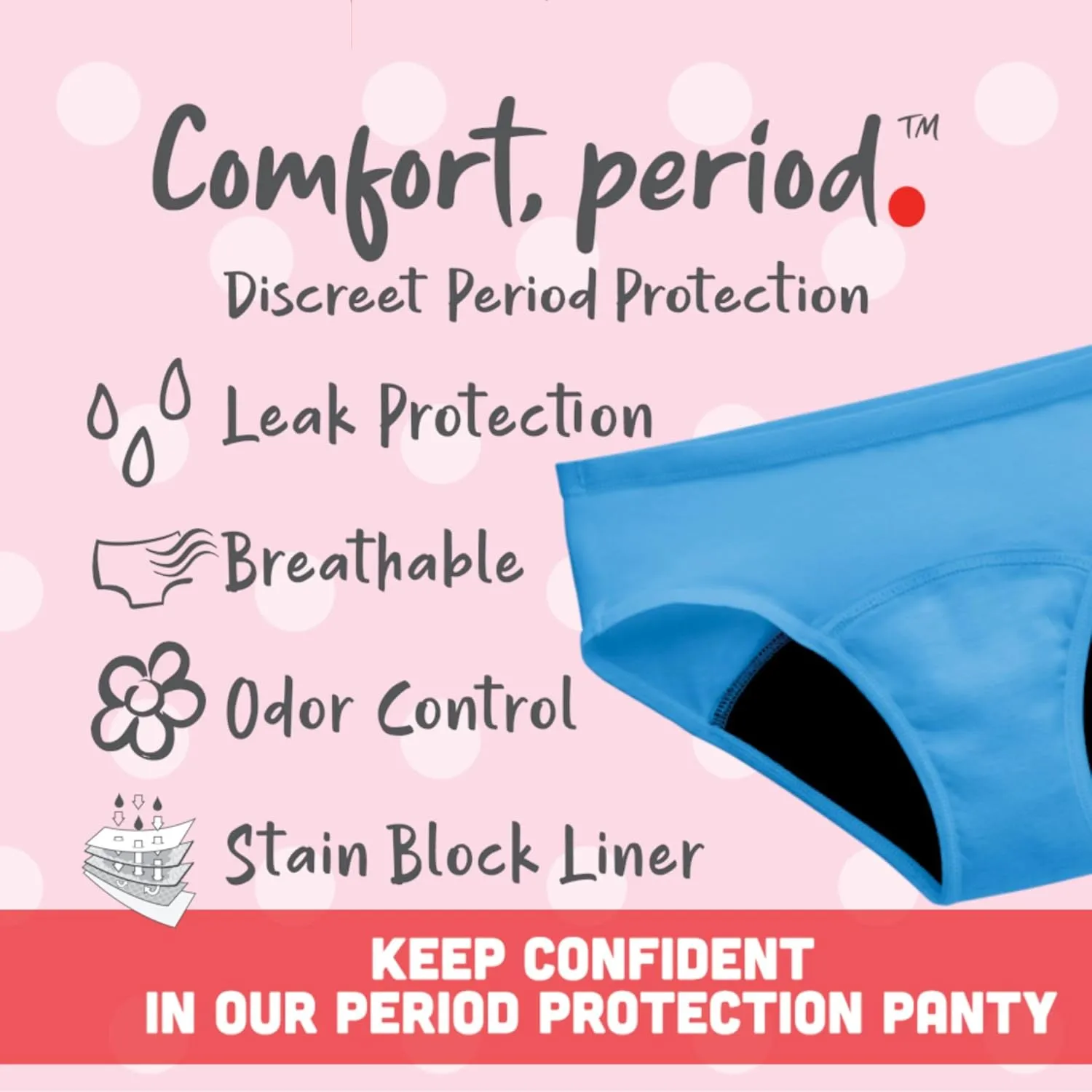 Hanes Girls' Comfort, Period. Boys'hort & Hipster Period Underwear, Moderate Protection, Multi-Pack
