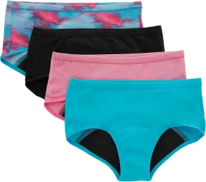 Hanes Girls' Comfort, Period. Boys'hort & Hipster Period Underwear, Moderate Protection, Multi-Pack
