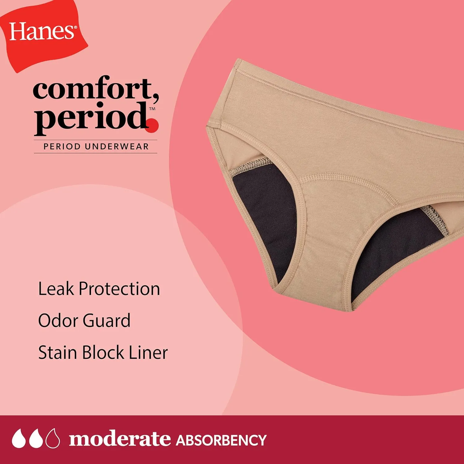 Hanes Girls' Comfort, Period. Boys'hort & Hipster Period Underwear, Moderate Protection, Multi-Pack