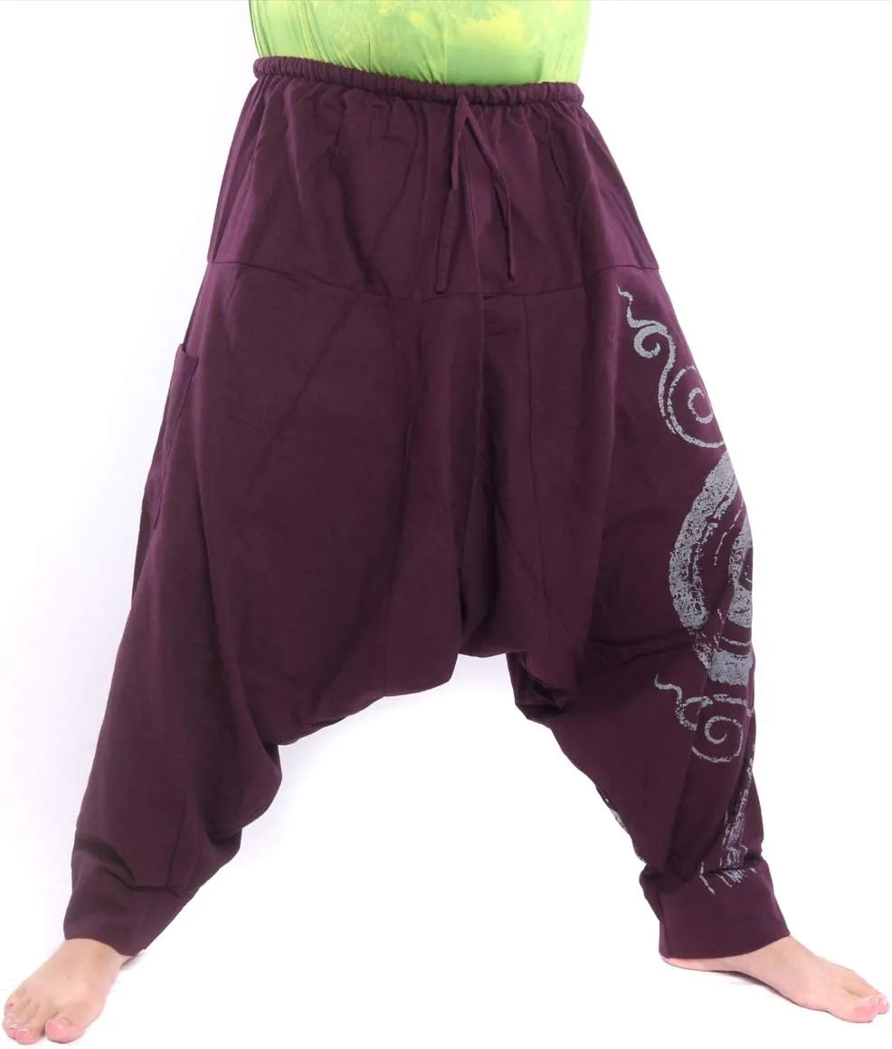 Harem Pants  Cotton One Size, Unisex Boho Aladdin Baggy Trousers for Men & Women  Hippie Lounge Chic