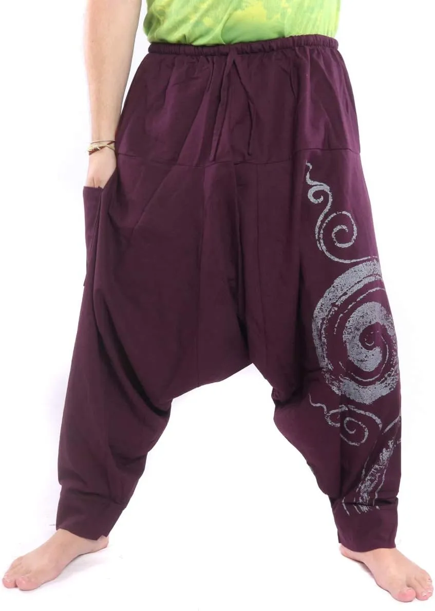 Harem Pants  Cotton One Size, Unisex Boho Aladdin Baggy Trousers for Men & Women  Hippie Lounge Chic