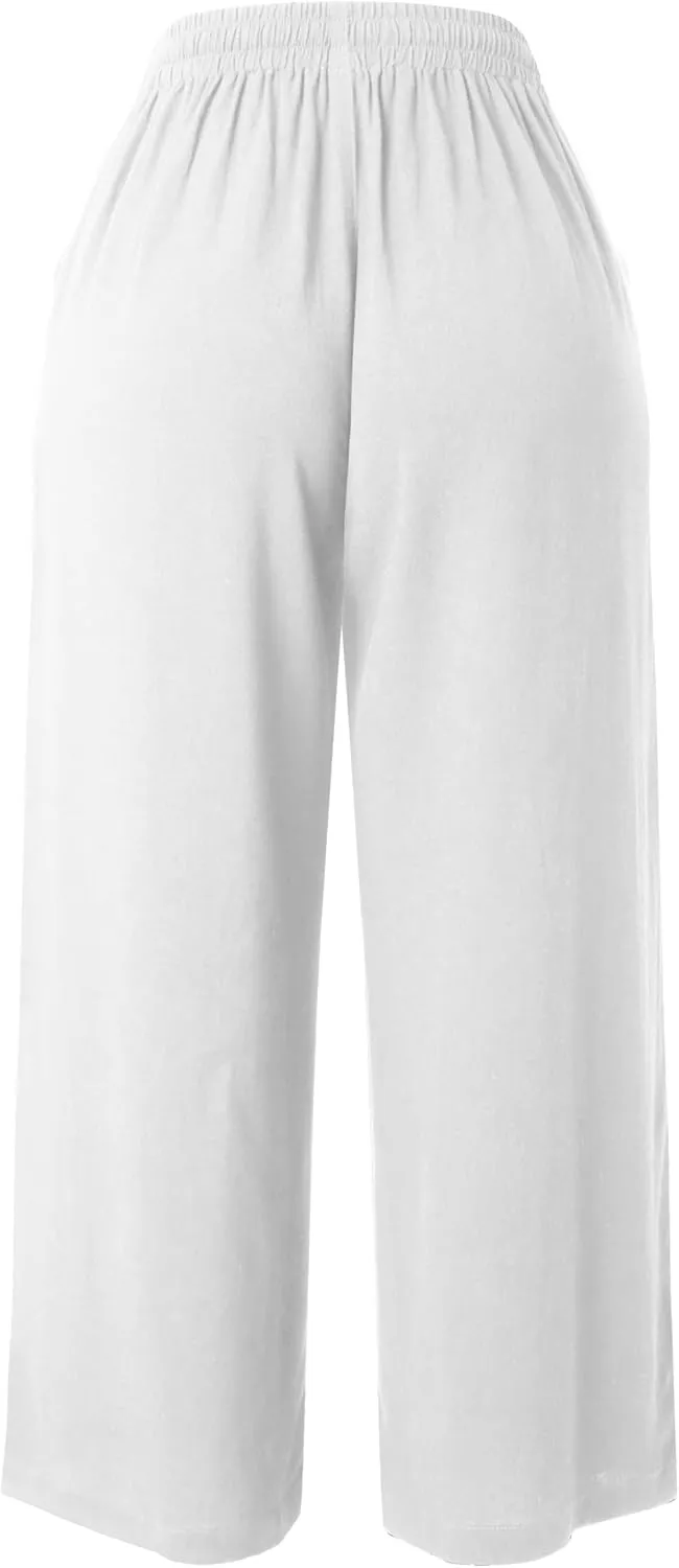Hat and Beyond Womens Everyday Linen Pants Capri Casual Wide Leg Loose FIt High Waist Crop Trousers
