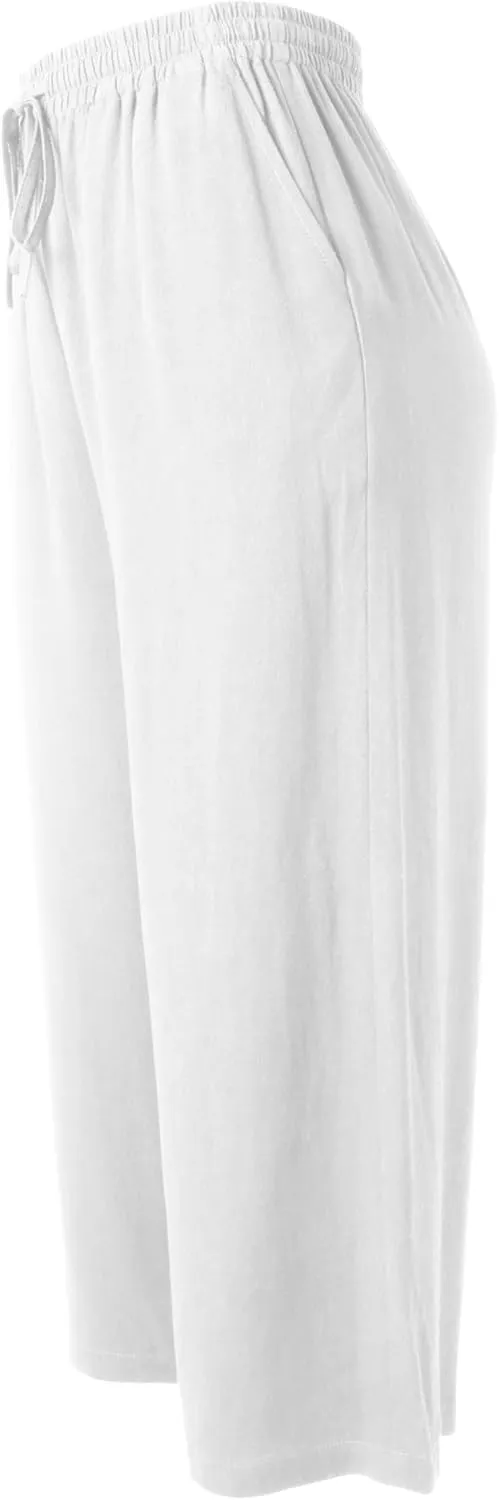 Hat and Beyond Womens Everyday Linen Pants Capri Casual Wide Leg Loose FIt High Waist Crop Trousers