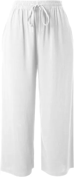 Hat and Beyond Womens Everyday Linen Pants Capri Casual Wide Leg Loose FIt High Waist Crop Trousers
