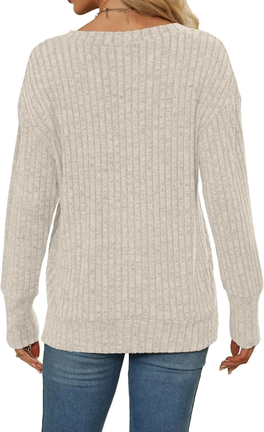 Heymiss Womens Sweatshirts V Neck Long Sleeve Shirts Loose Casual Fall Fashion Sweaters S-2XL