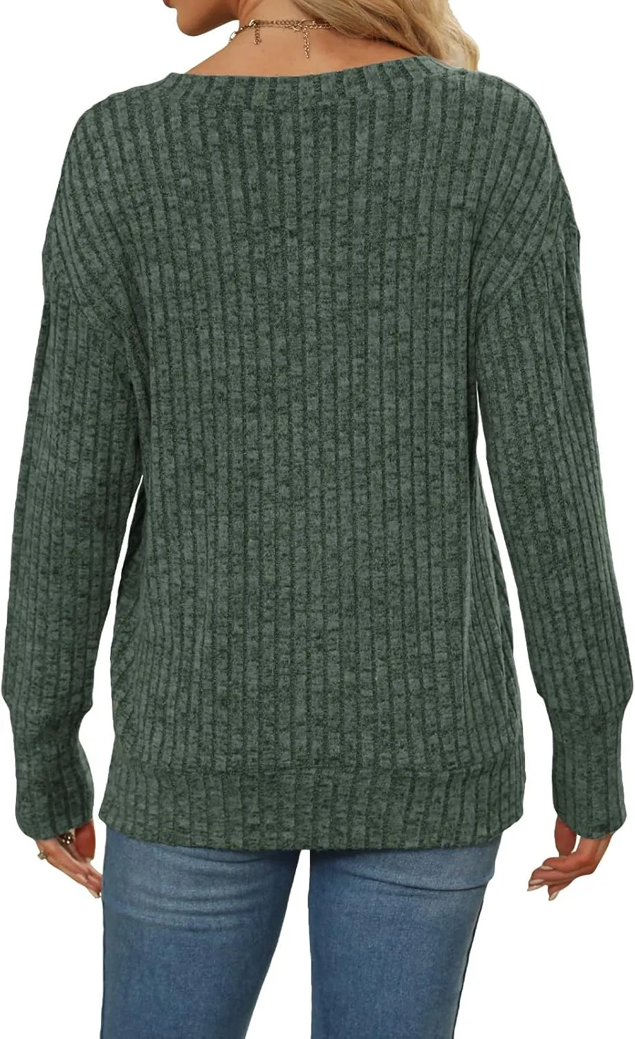 Heymiss Womens Sweatshirts V Neck Long Sleeve Shirts Loose Casual Fall Fashion Sweaters S-2XL