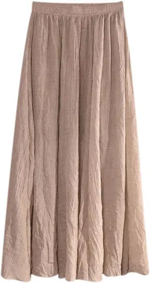 HGps8w Cotton Linen Maxi Skirt for Women - Casual Comfy Elastic Waiste Versatile Solid Color Ankle Length Skirts