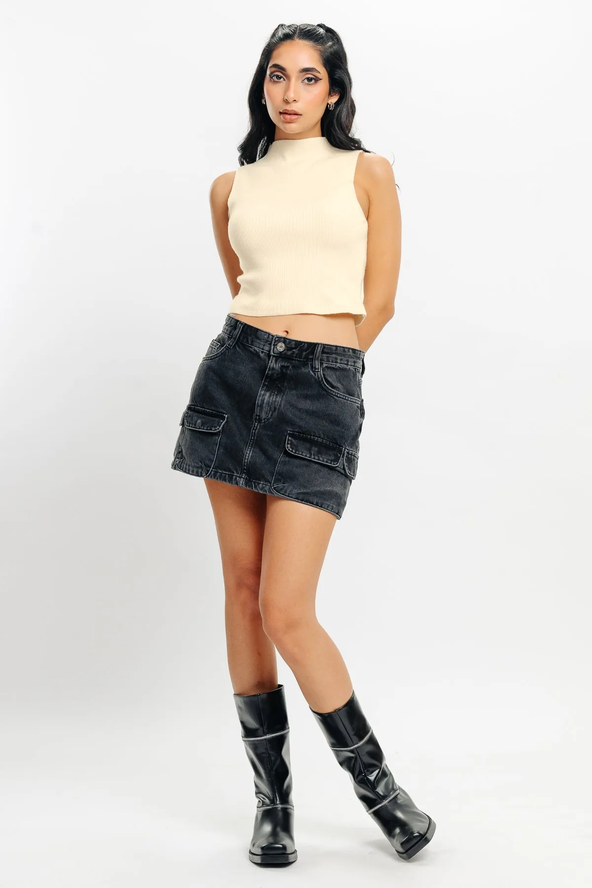 High Neck Ribbed Crop Top