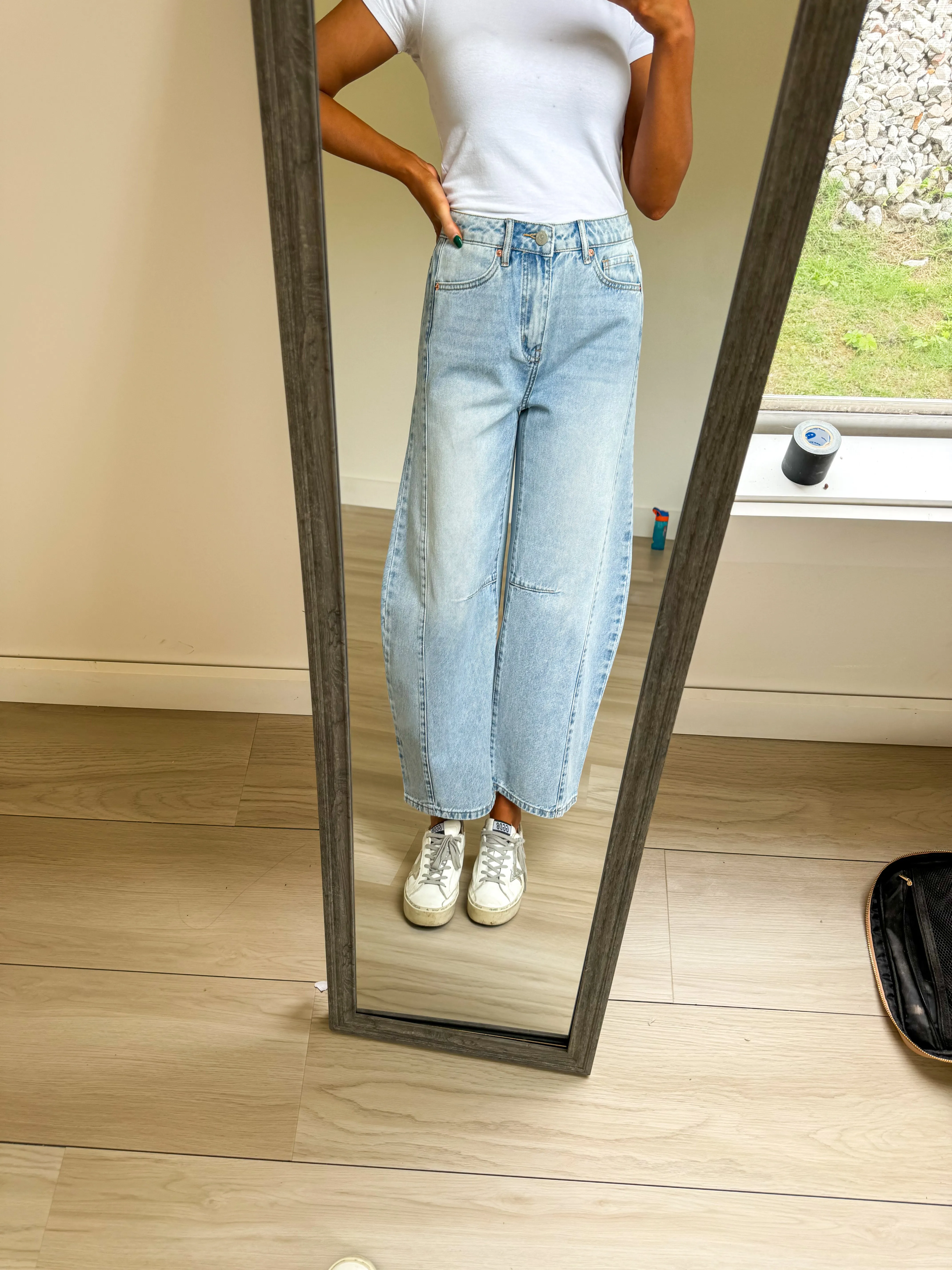 High Rise Barrel Jeans-Light Denim