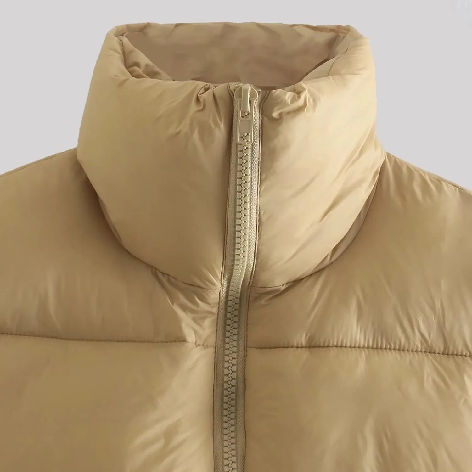 Hixiaohe Women's Winter Crop Vest Puffer Lightweight Stand Collar Padded Vest Zip Up Sleeveless Jacket