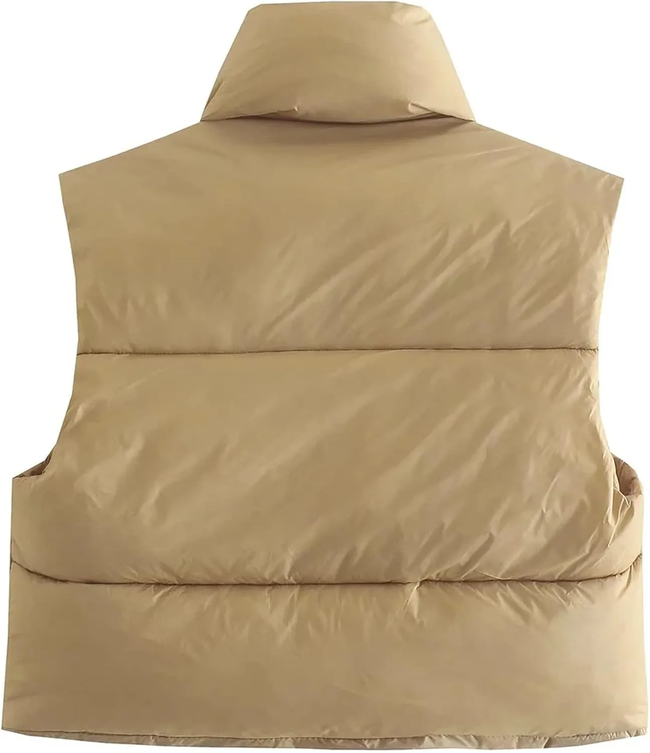 Hixiaohe Women's Winter Crop Vest Puffer Lightweight Stand Collar Padded Vest Zip Up Sleeveless Jacket