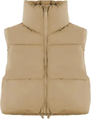 Hixiaohe Women's Winter Crop Vest Puffer Lightweight Stand Collar Padded Vest Zip Up Sleeveless Jacket