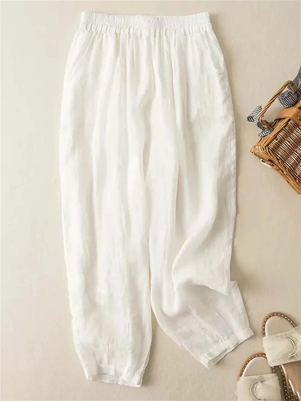 Hndudnff Women Double Layers Harem Pants Summer Casual Loose Solid Cotton Trousers Pantalon