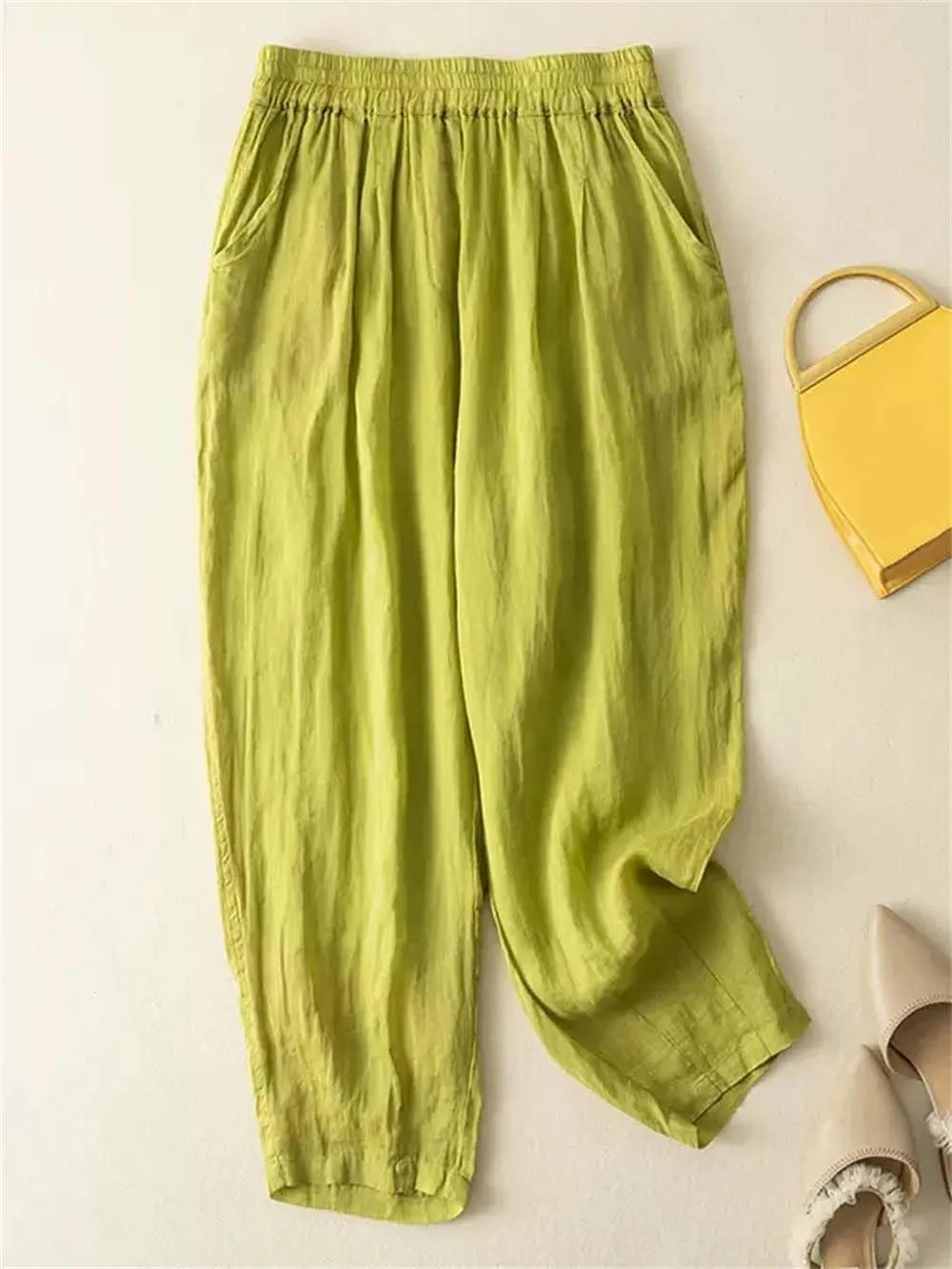 Hndudnff Women Double Layers Harem Pants Summer Casual Loose Solid Cotton Trousers Pantalon