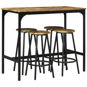 HOMCOM 5 Piece Brown Bar Table and Stools Set with Metal Frame Rustic