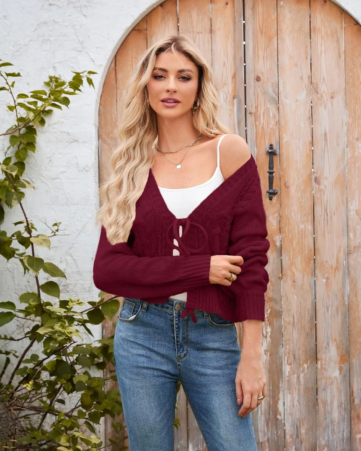 Honwenle Women's Cardigan Sweaters Sprint Oversized Open Front Tie Long Sleeve Short Cardigans Knit Outerwear Fall Outfits