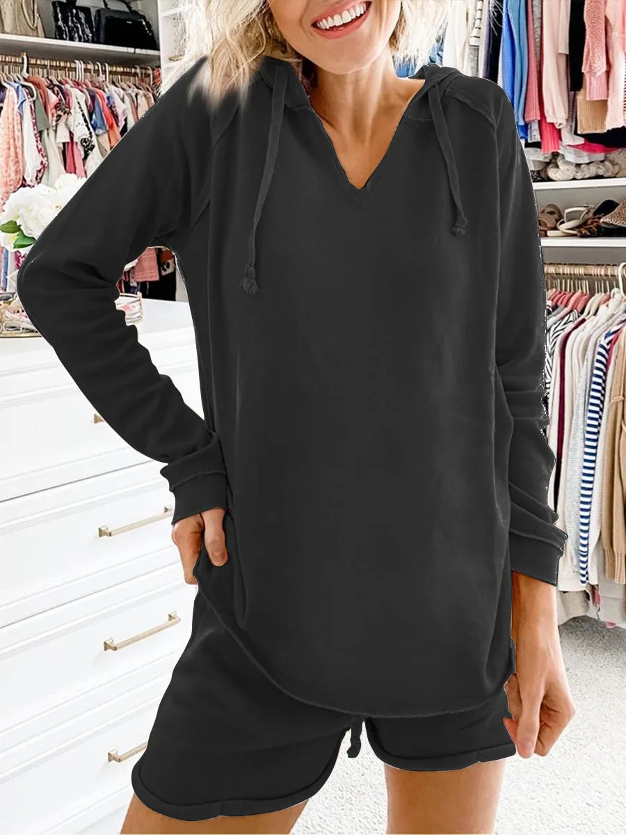 Hooded Casual Solid Color Suit