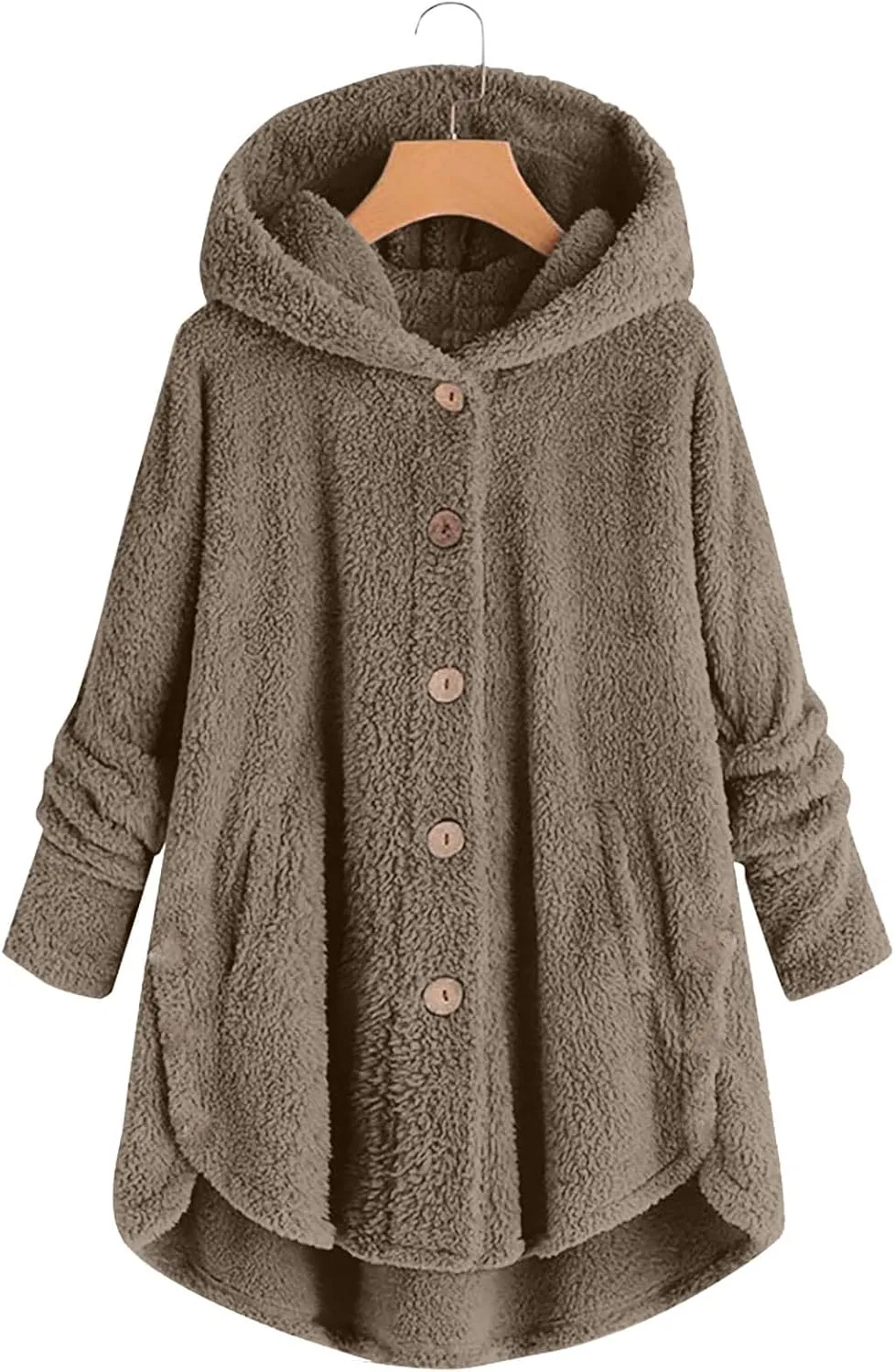 Hooded Fleece Jacket Women Plus Size Fuzzy Sherpa Cape Coats Fluffy Button Down Winter Jackets Fur Cardigan