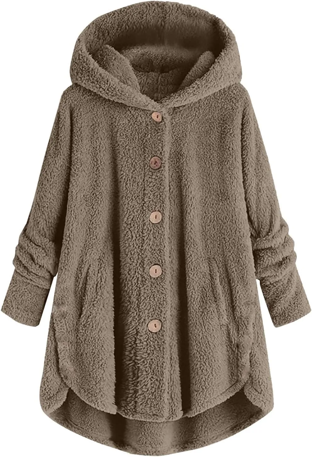 Hooded Fleece Jacket Women Plus Size Fuzzy Sherpa Cape Coats Fluffy Button Down Winter Jackets Fur Cardigan