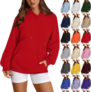 Hoodies for Women Drawstring Lightweight Fleece Oversized Sweatshirt Drop Shoulder Baggy Trendy Y2K Hoodie w/Pockets