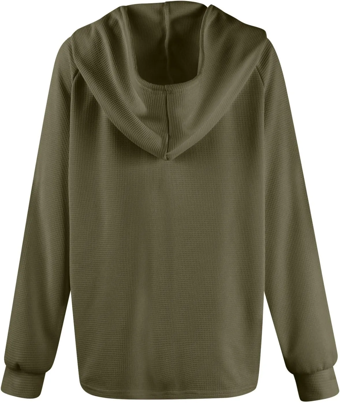 Hoodies for Women Waffle Knit Drawstring Button V Neck Pullover Sweatshirts Fall Sweaters Loose Fit Long Sleeve Tops