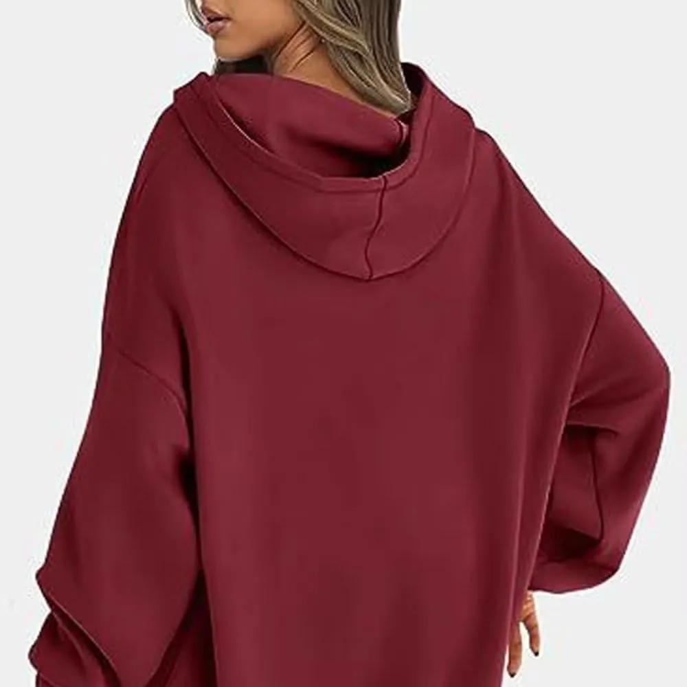 Hoodies Oversized Woman Fleece Hooded Pullover Tops Sweaters Drop Shoulder Long Sleeve Solid Color Tops for Leggings