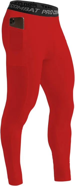 HYCOPROT Men's Compression Pants with Pockets, Athletic Leggings Baselayer Workout Tights for Running Yoga Gym Basketball