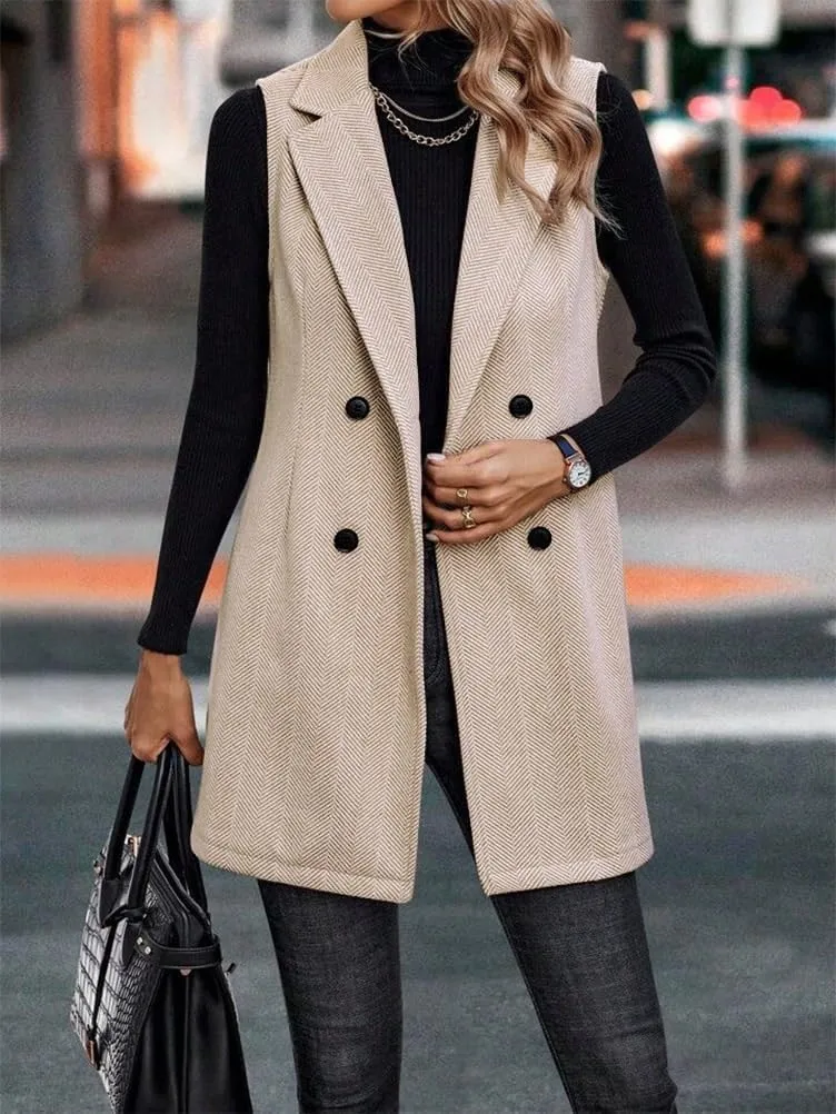 IDEALSANXUN Long Vest for Women Sleeveless Tweed Blazer Fall Jackets Cardigan Outerwear