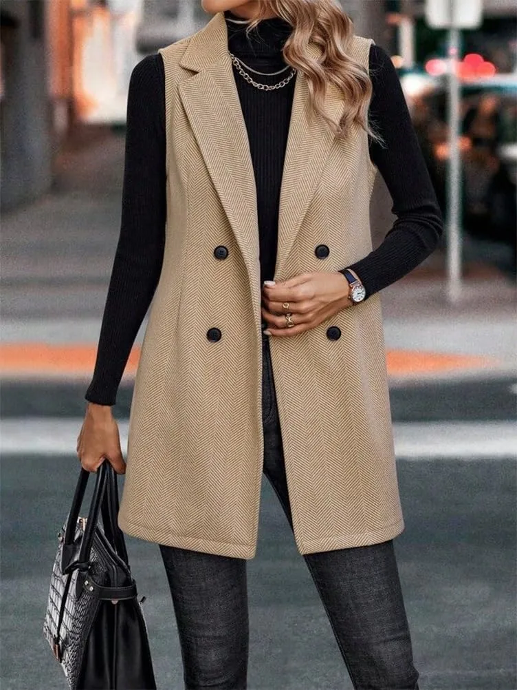 IDEALSANXUN Long Vest for Women Sleeveless Tweed Blazer Fall Jackets Cardigan Outerwear