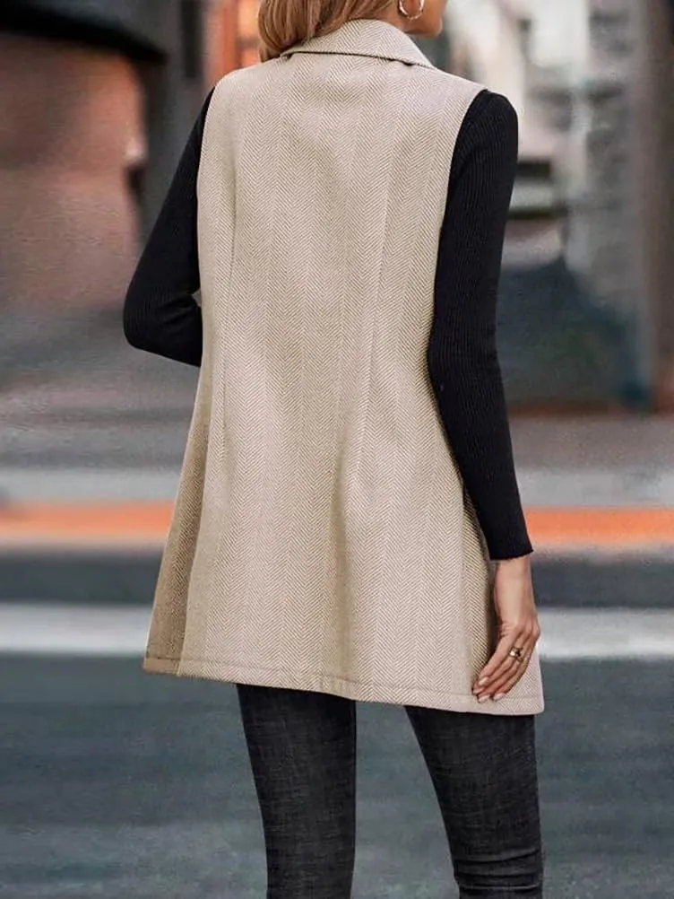 IDEALSANXUN Long Vest for Women Sleeveless Tweed Blazer Fall Jackets Cardigan Outerwear